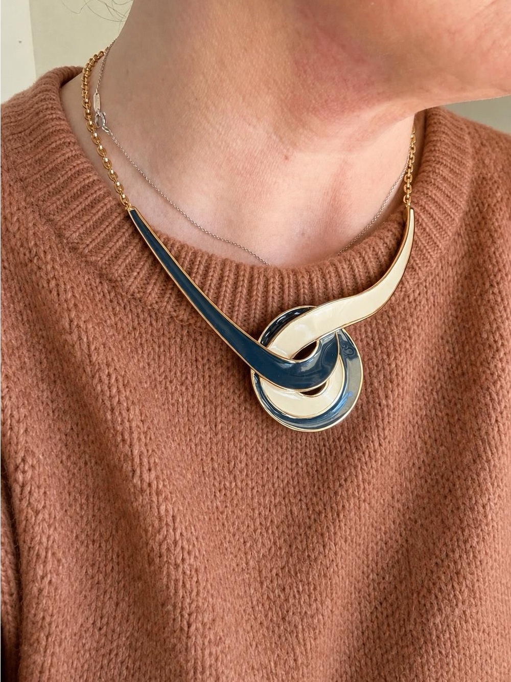 Vintage Monet Enamel Crescent Choker Necklace